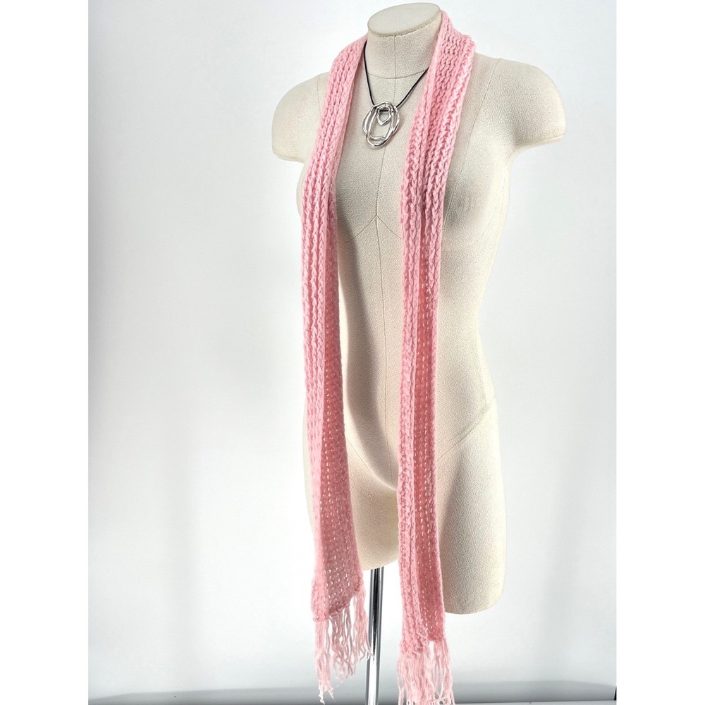 Handmade Pink  Knit Long Fringe Scarf Soft‎ Pink Accessory Y2K